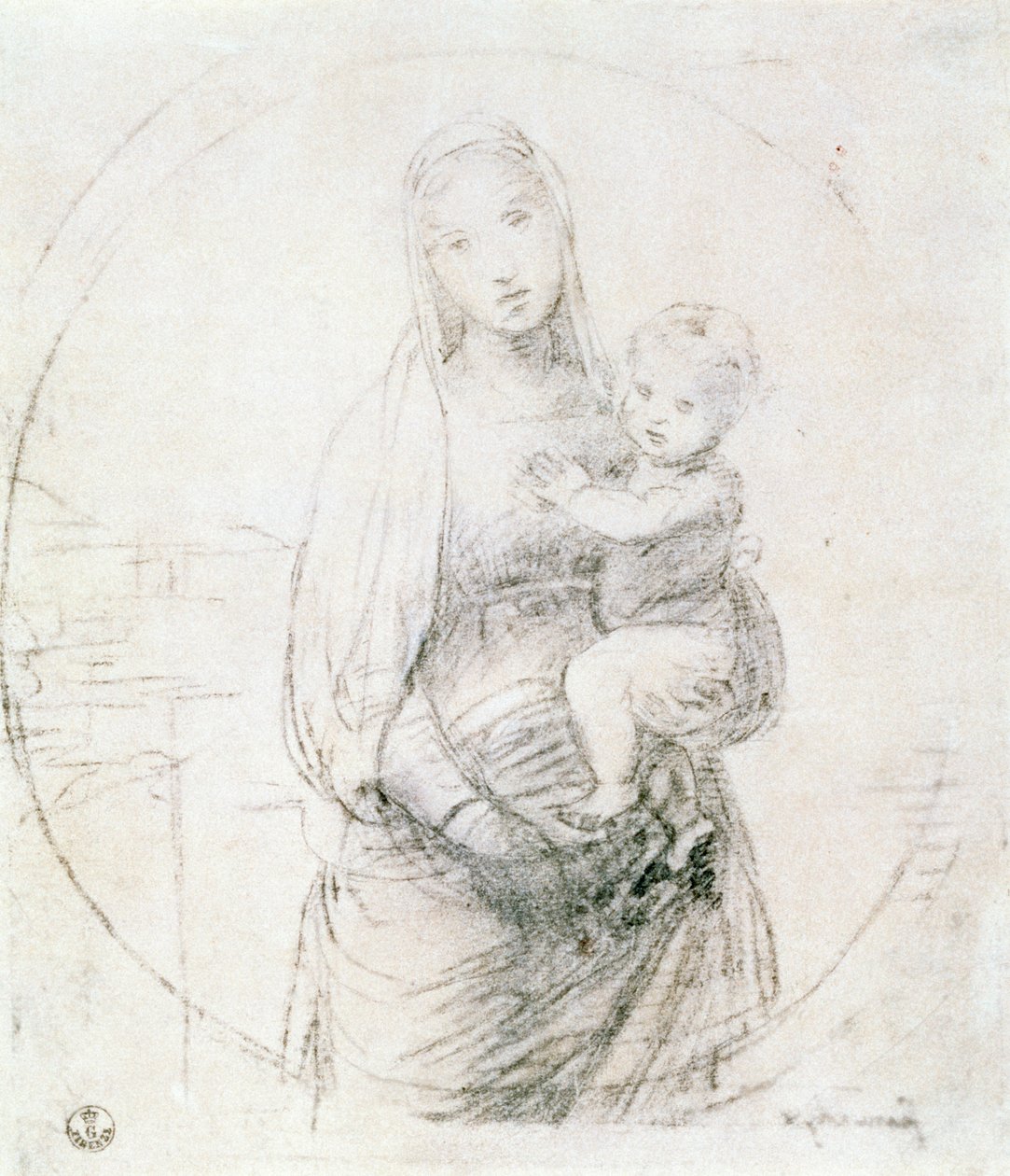 Tanulmány egy Madonnáról és a gyermekről (kréta) alkotó: Raffaello Sanzio Raphael