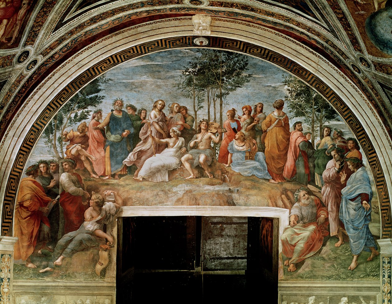 A Parnasszus, a Stanza delle Segnaturából, 1510-11 (lásd még: 838) alkotó: Raffaello Sanzio Raphael