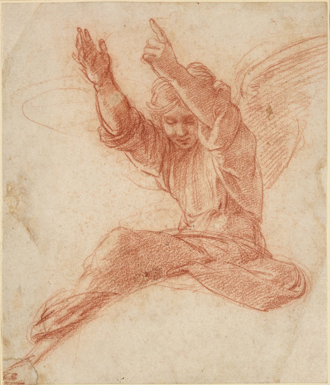 Angyal, WA1846.208 (vörös kréta néhány vak ceruzán) alkotó: Raffaello Sanzio Raphael