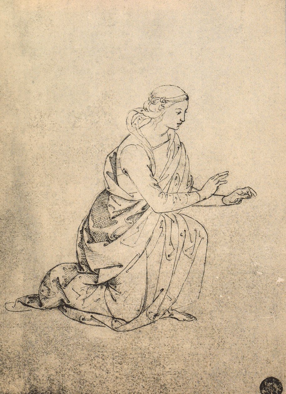 Térdelő női alak; Raphael rajza. Gallerie dellAccademia, Velence alkotó: Raffaello Sanzio Raphael