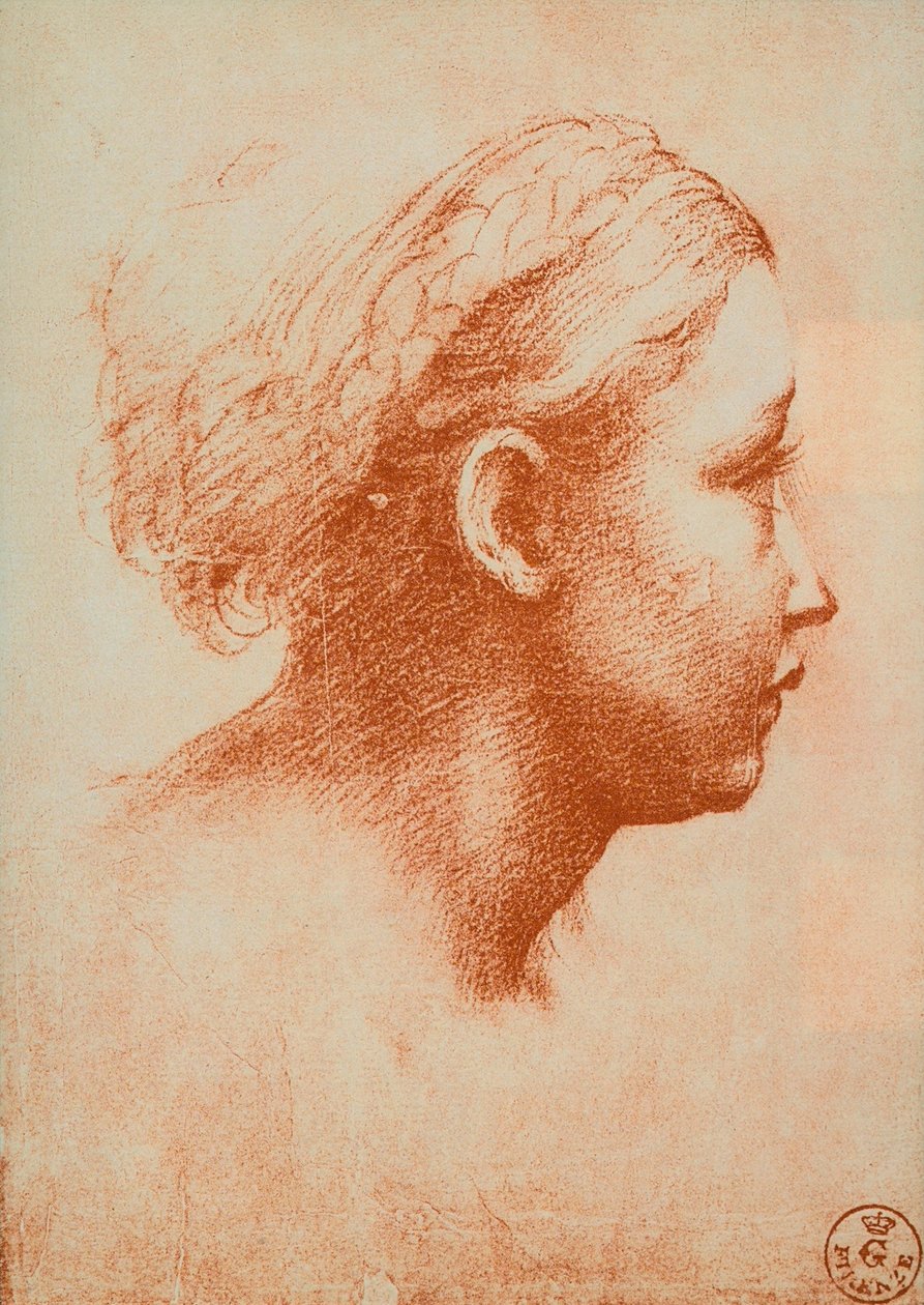 Női fej profilban, Raphael rajza. Rajzok és nyomatok kabinetje, Uffizi, Firenze alkotó: Raffaello Sanzio Raphael
