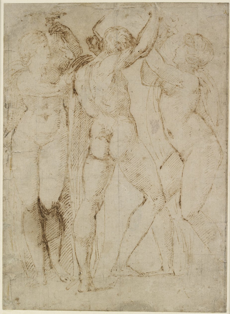 Szüretelők csoportja, WA1846.165 (toll és barna tinta törtfehér papíron) alkotó: Raffaello Sanzio Raphael