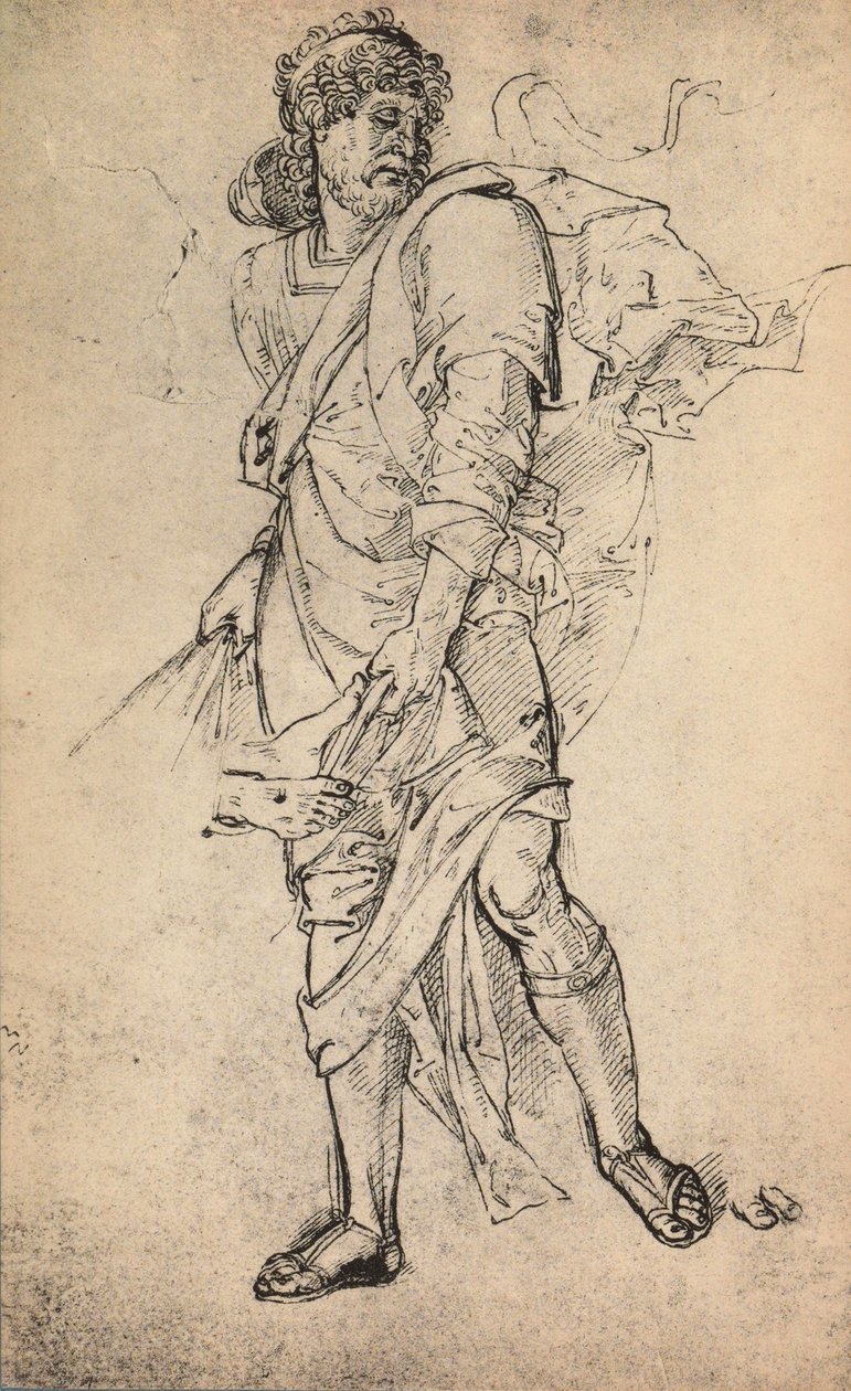 Férfialak köpennyel; Raphael rajza. Gallerie dellAccademia, Velence alkotó: Raffaello Sanzio Raphael