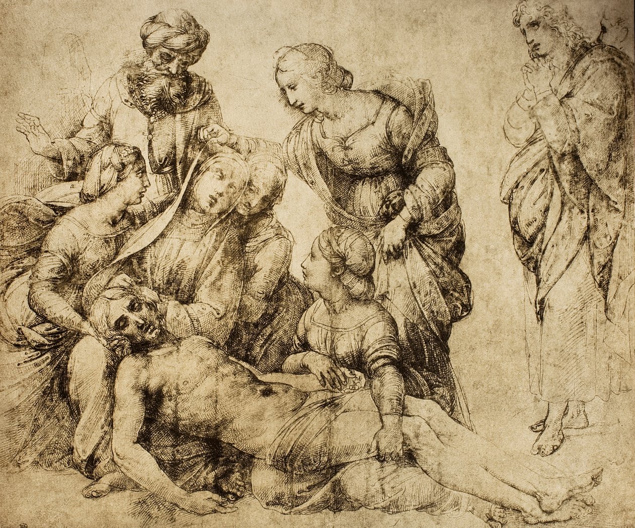 Pieta; Raphael rajza. Louvre, Párizs alkotó: Raffaello Sanzio Raphael