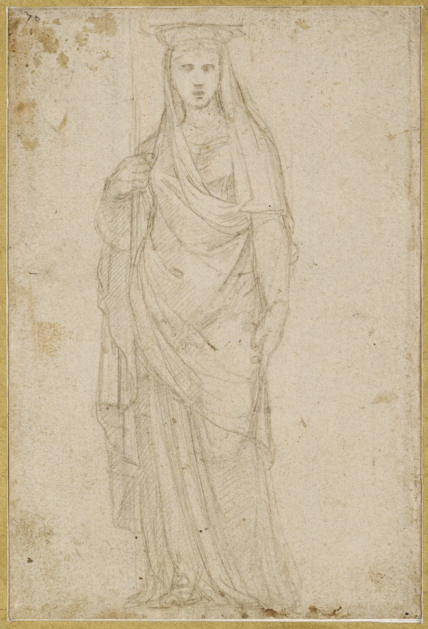Recto: A Caryatid, WA1965.47.5 (ezüstpont, halvány kő színű készítmény, krémpapíron) alkotó: Raffaello Sanzio Raphael
