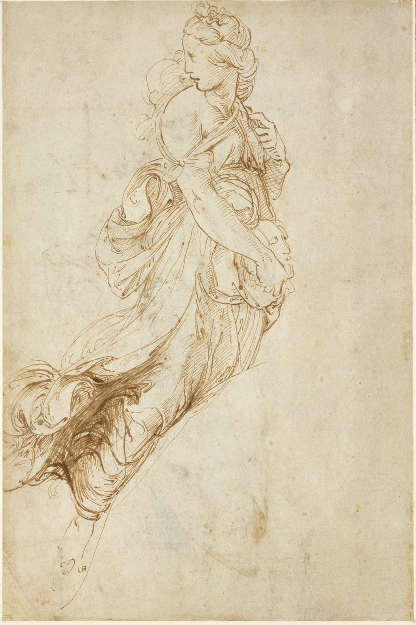 Recto: Study for the Figure of Melpomene, WA1846.182 (toll és barna tinta vakceruza felett) alkotó: Raffaello Sanzio Raphael