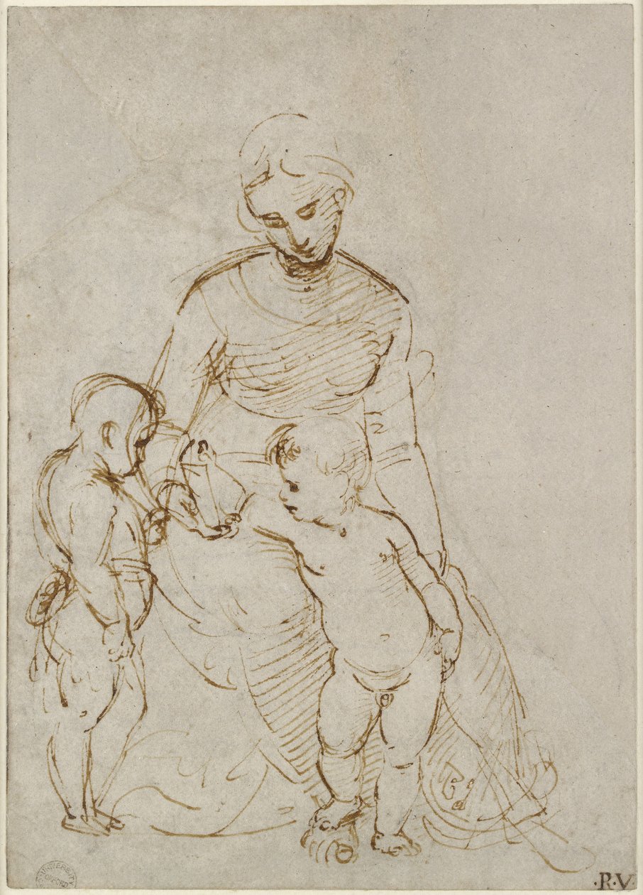 Recto: A Szűz és a Gyermek Szent Jánossal (The Madonna del Cardellino), WA1846.160 (toll és barna tinta vakceruza fölött, ólom vagy kréta nyomai) alkotó: Raffaello Sanzio Raphael