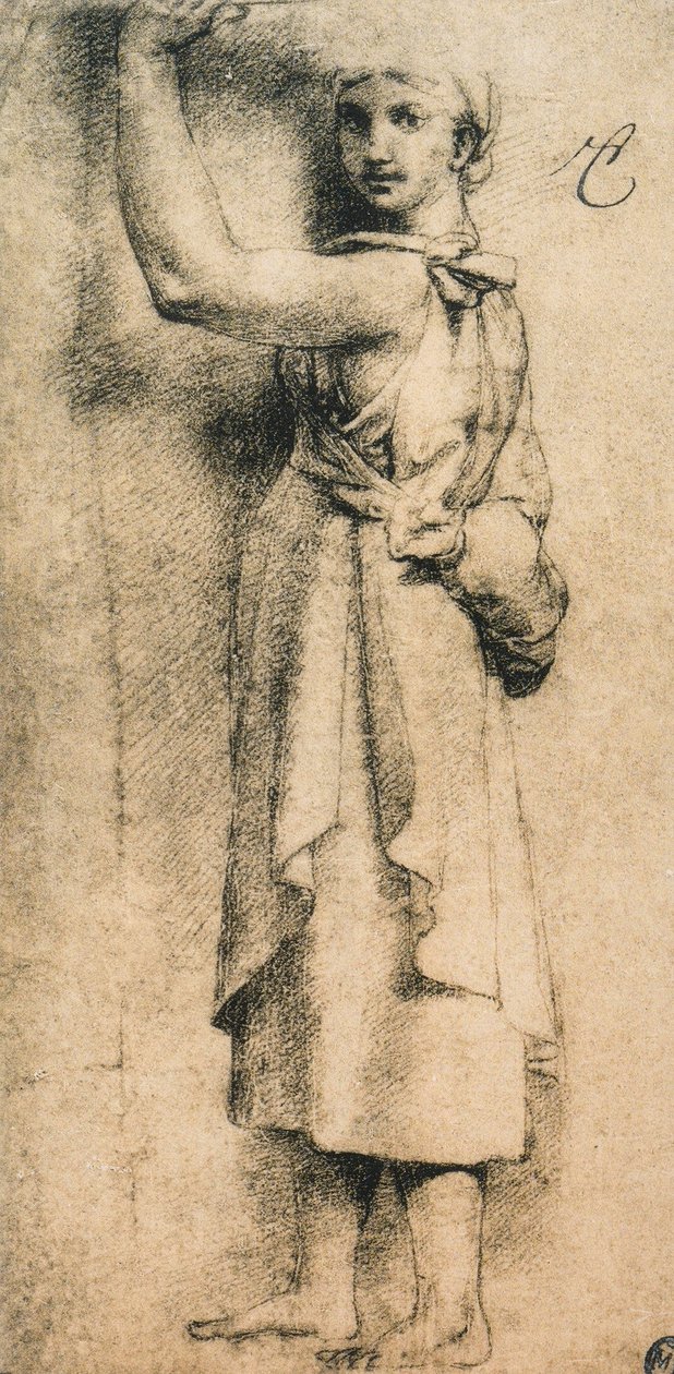 Tanulmány a Camera di Eliodoro kariatida számára a Vatikánban; Raphael rajza. Louvre, Párizs alkotó: Raffaello Sanzio Raphael