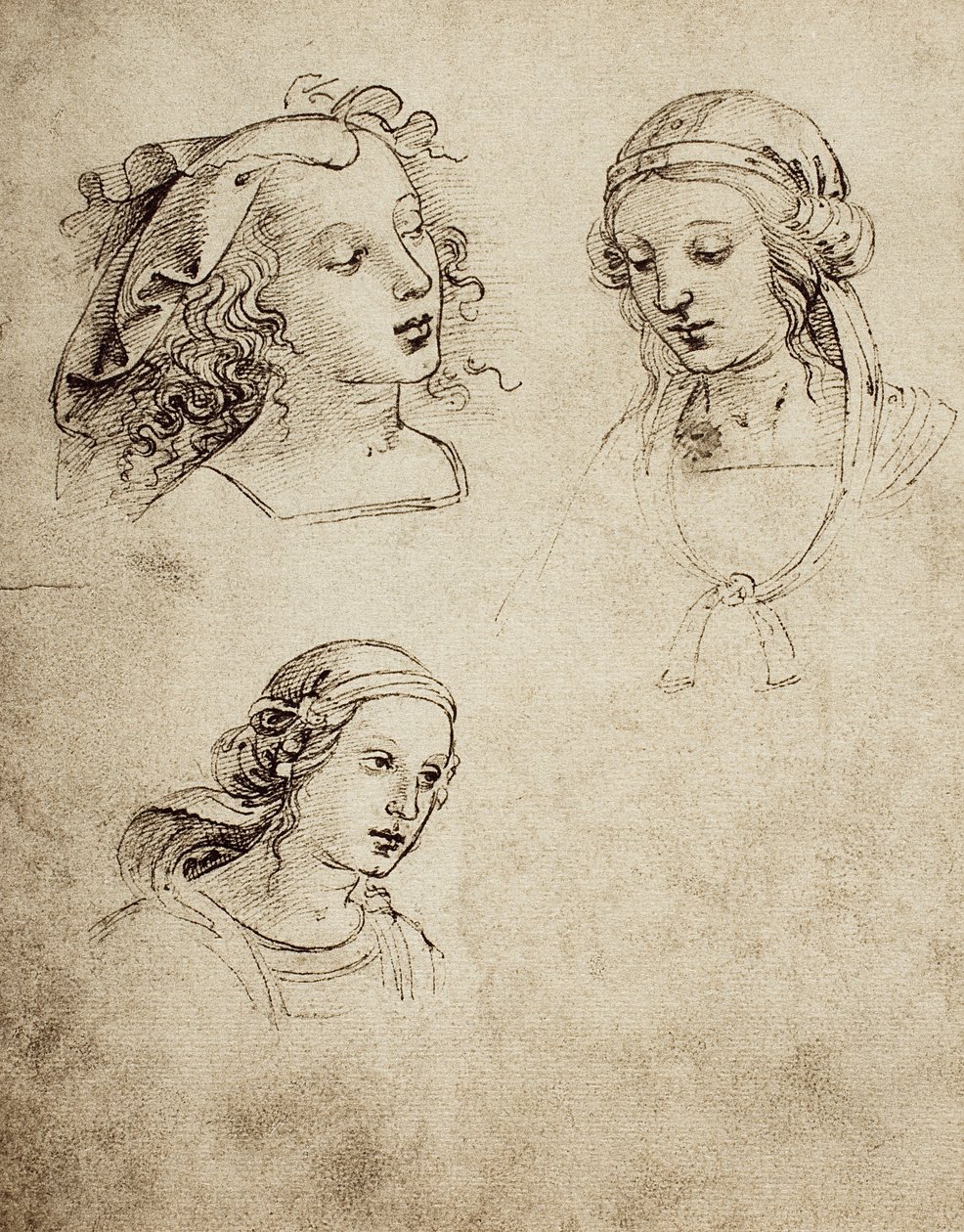 Tanulmány három női fejre; Raphael rajza. Gallerie dellAccademia di Venezia alkotó: Raffaello Sanzio Raphael