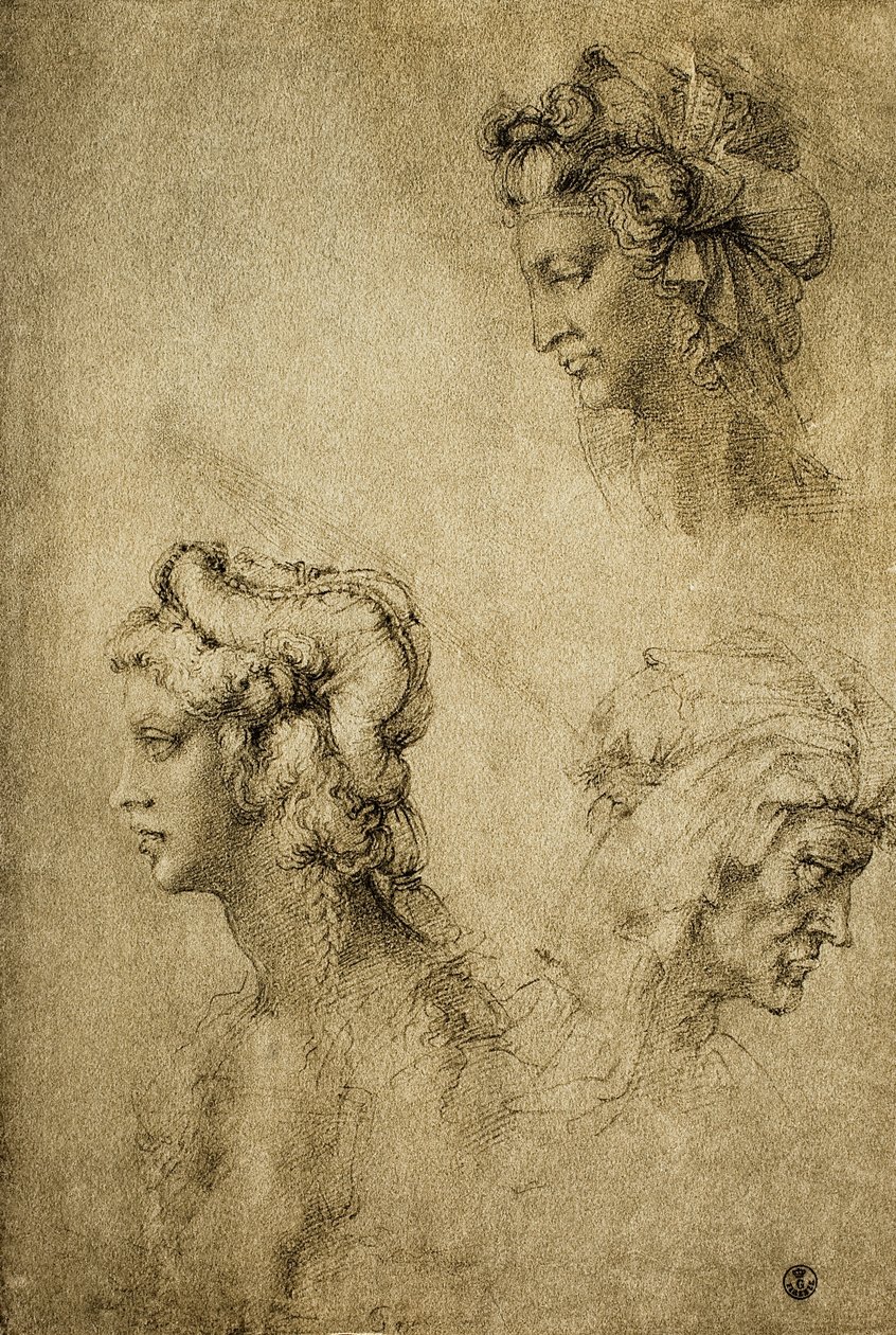 Női fejek tanulmányozása, Raphael rajza; Rajzok és nyomatok kabinetje, Uffizi Galéria, Firenze alkotó: Raffaello Sanzio Raphael