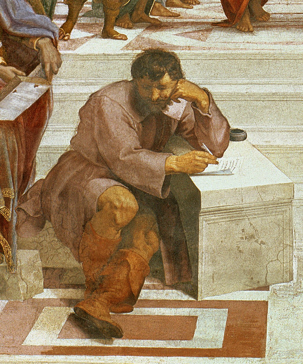 Az Athéni Iskola, a bal oldali ábrák részlete, 1510-11 (87597 részlet) alkotó: Raffaello Sanzio Raphael
