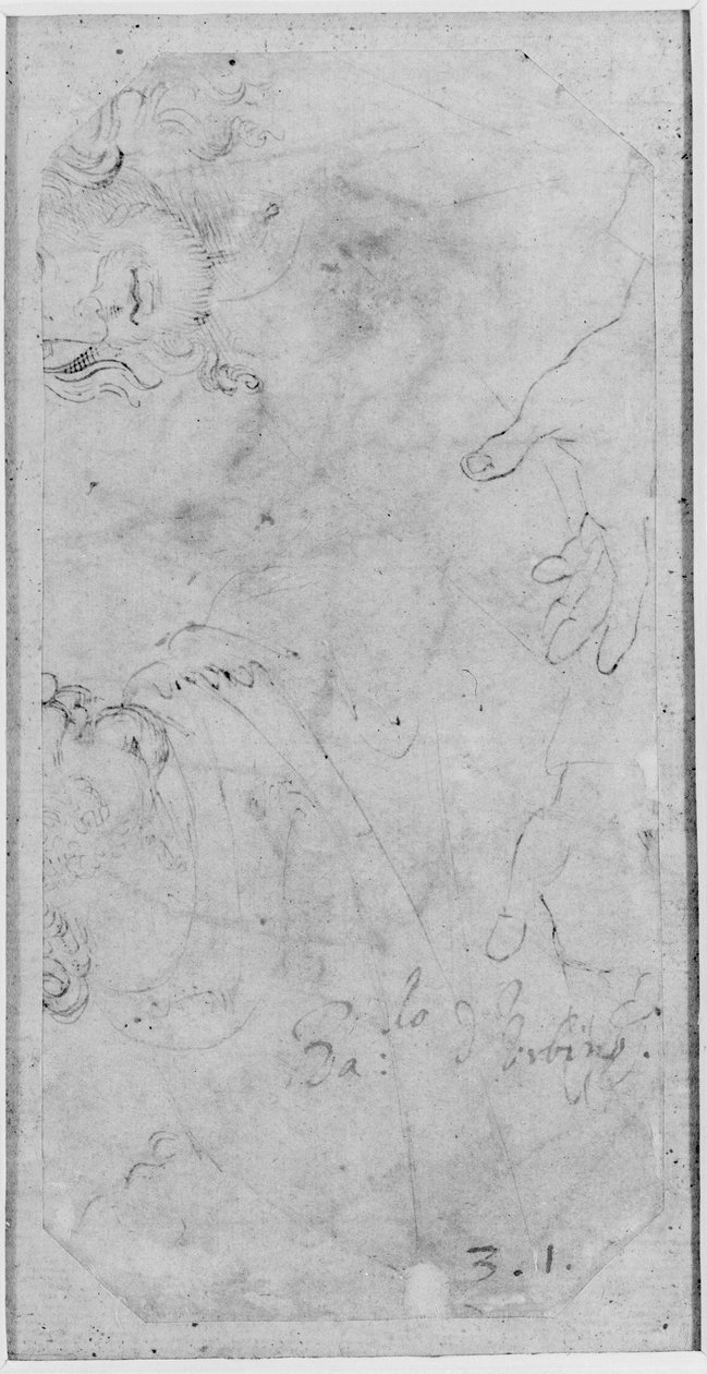 Verso: Vázlatok két férfi fejről és egy pár kézről, WA1846.167 (toll és barna tinta fehér papíron) alkotó: Raffaello Sanzio Raphael