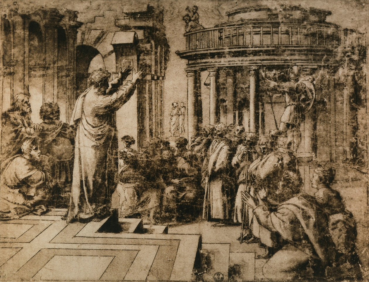 Szent Pál prédikáció Athénban; rajz a Raphael Iskolából. Rajzok és nyomatok kabinetje, Uffizi, Firenze alkotó: School of Raphael