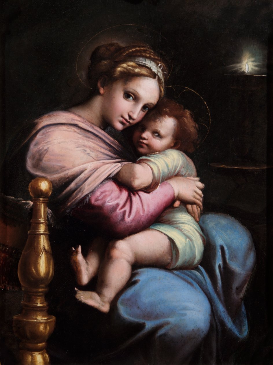 A Szűz és a Gyermek, 17. eleje (olaj a panelen) alkotó: Raphael (1483 1520) (after)