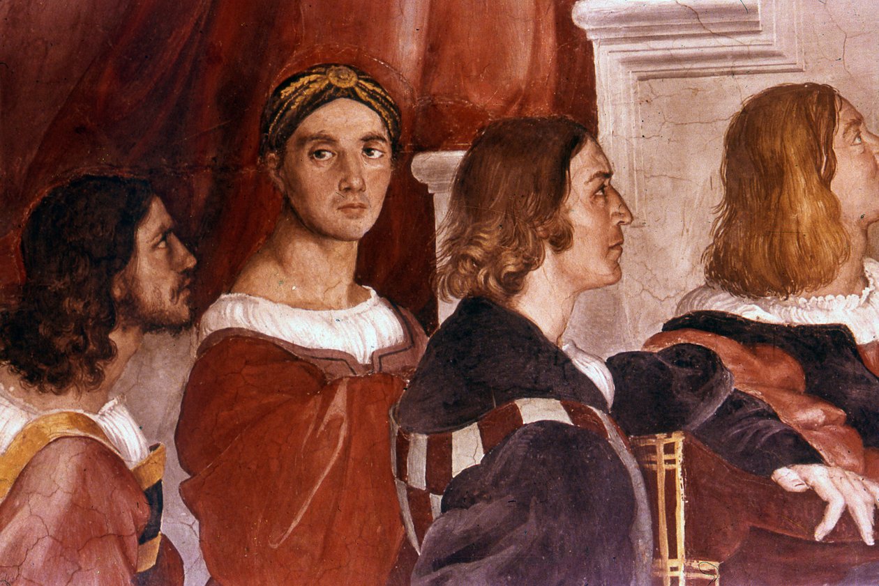 Részlet Raffaello (középen szemben) a bolsenai miséről. 1514. Raffaello Sanzio freskója (14831520):Raffaello Sanzio. alkotó: Raphael (1483 1520)