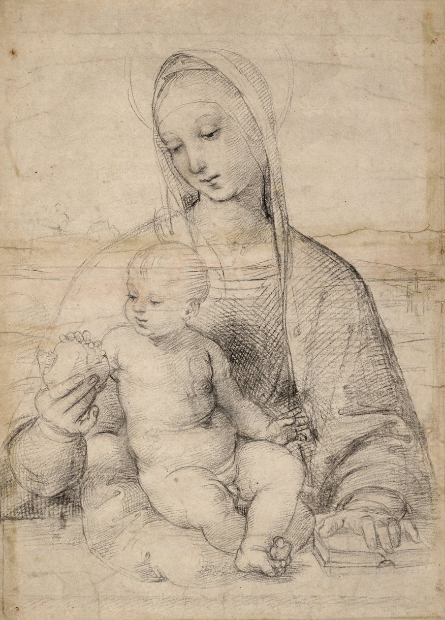 Gránátalma Madonna, 1504 körül (fekete-szürke kréta) alkotó: Raphael
