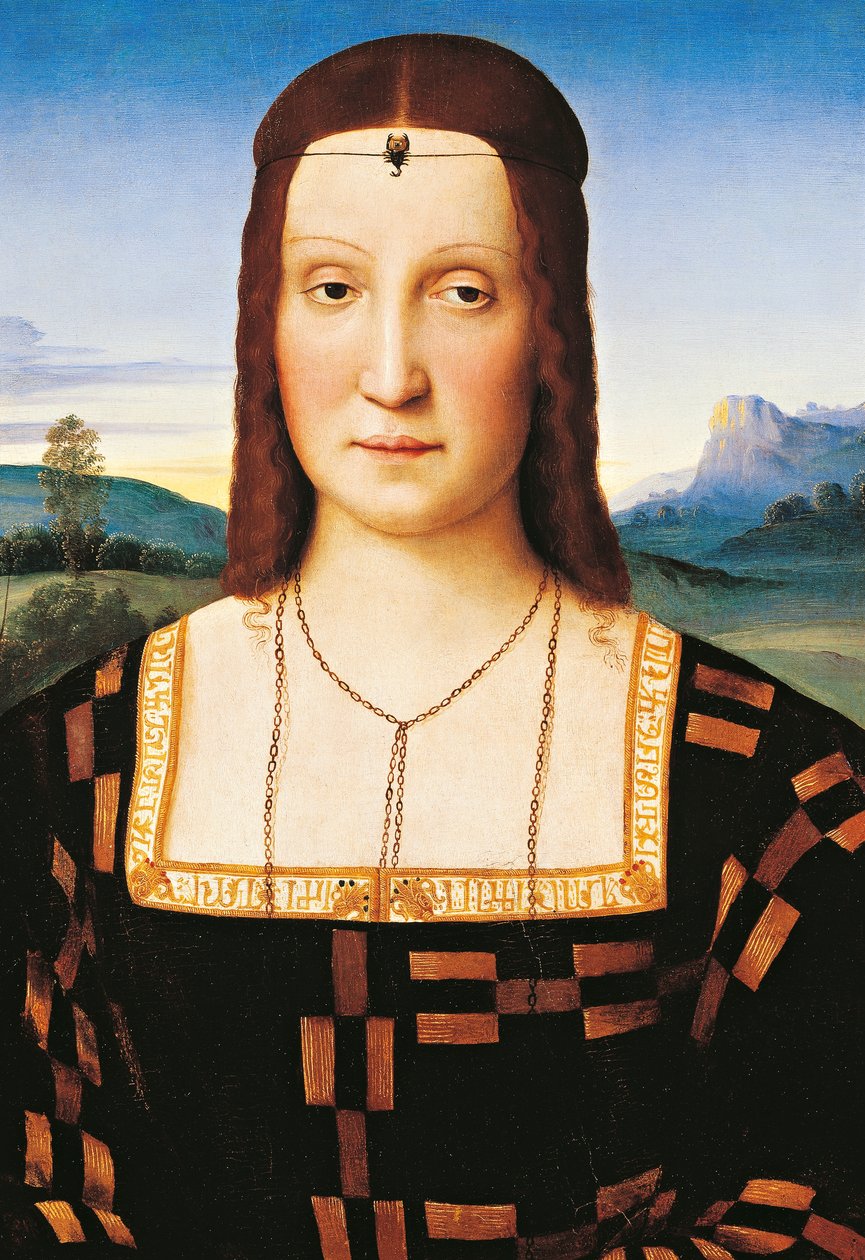 Portrait of Elisabetta Gonzaga, Duchess of Urbino, c.1504 (oil on panel) alkotó: Raphael (1483 1520)