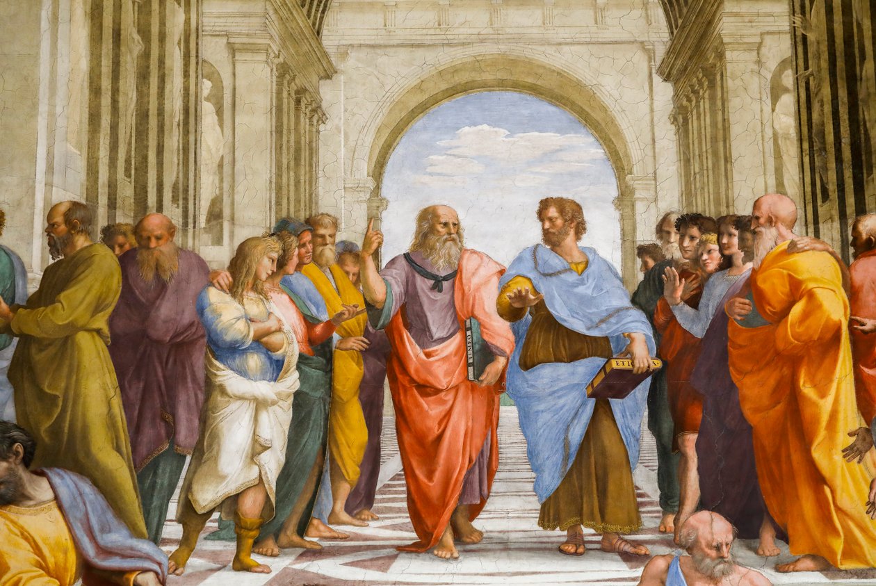 Athéni Iskola, részlet. Platón és Arisztotelész. 1509 (freskó) alkotó: Raphael