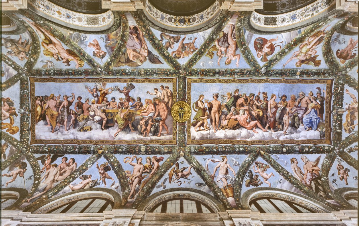 Kilátás az Ámor és Psyche loggiájának boltozataira, alkotó: Raphael