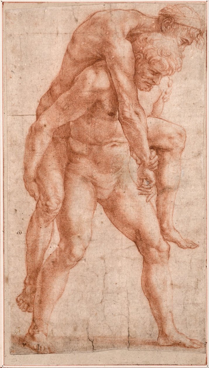 Fiatal férfi, aki egy öregembert cipel a hátán (Aeneas és Anchises), 1514 körül (sanguine papíron) alkotó: Raphael (1483 1520)
