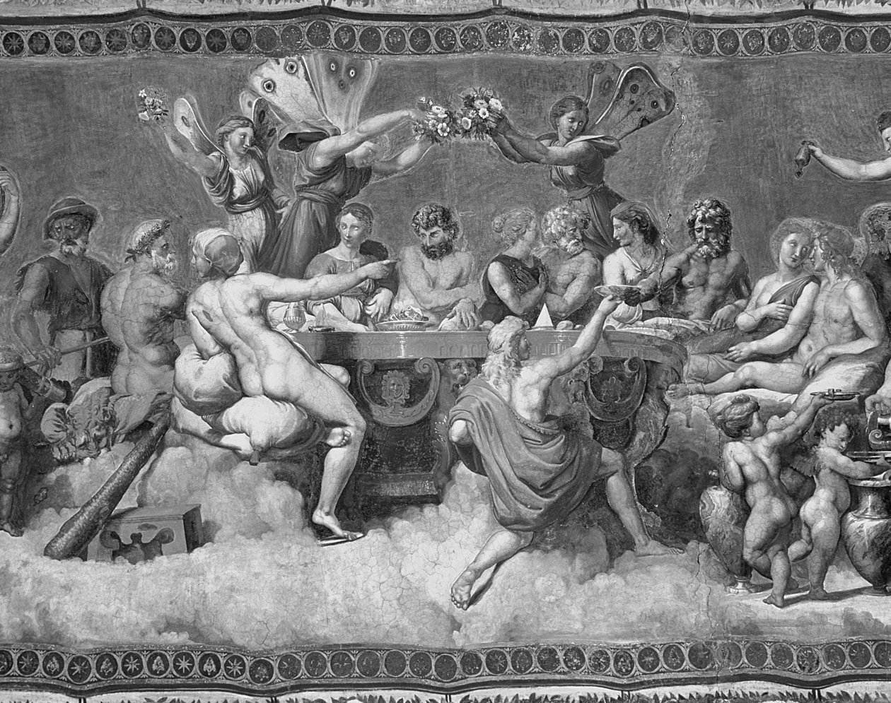 Az istenek lakomája, Ámor és Psyche udvarlása és házassága mennyezetfestménye (freskó) (f/w fotó) (57688 részlet) alkotó: after Raphael