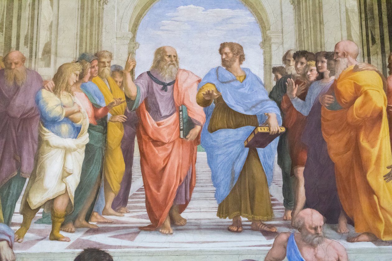 Arisztotelész és Platón: részlet az athéni iskolából a Stanza della Segnaturában alkotó: Raphael (1483 1520)