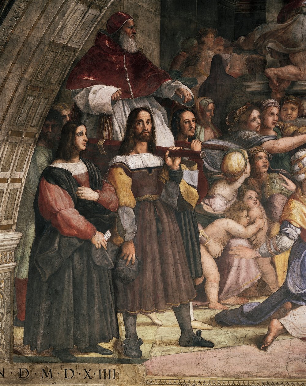 Széktartók II. Julius pápával, Heliodorus templomból való kiűzésének részlete alkotó: Raphael (1483 1520)