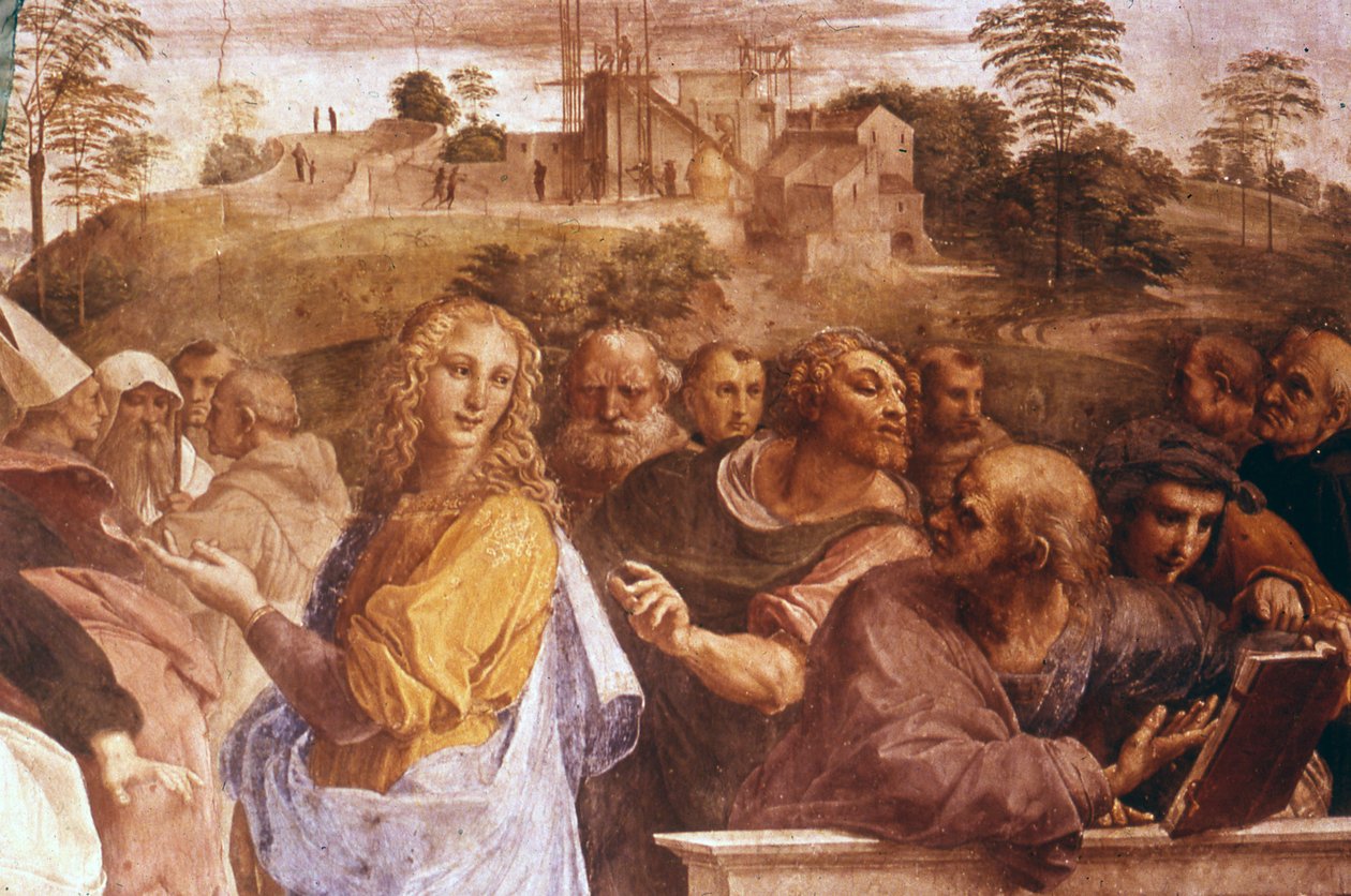 Részlet az olasz reneszánsz művész Raphael "The Disputation of the Sacrament" freskójából alkotó: Raphael (1483 1520)