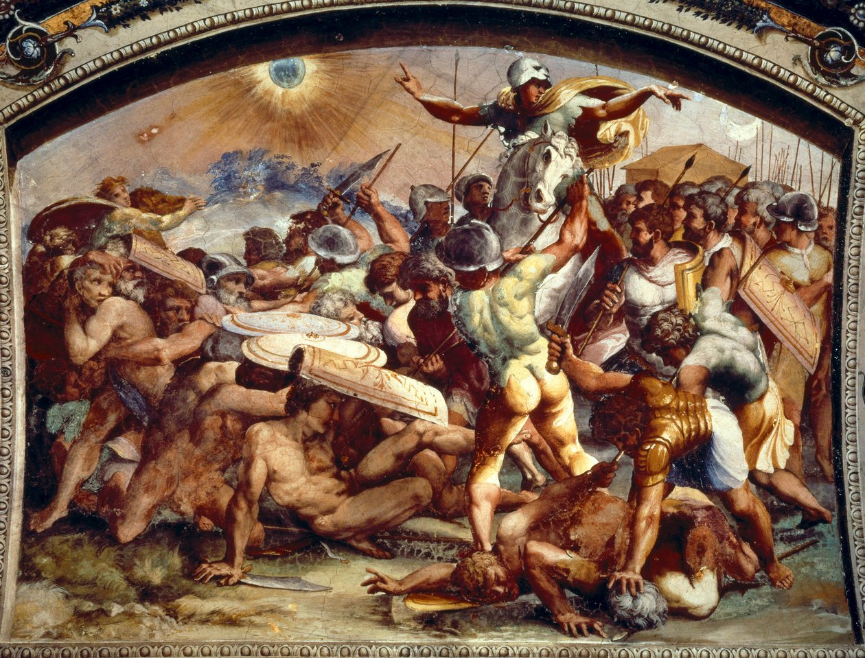 Joshua elsötétíti a napot, freskó a Loggiában, Vatikán, kb. 1518-1519 (freskó) alkotó: Raphael
