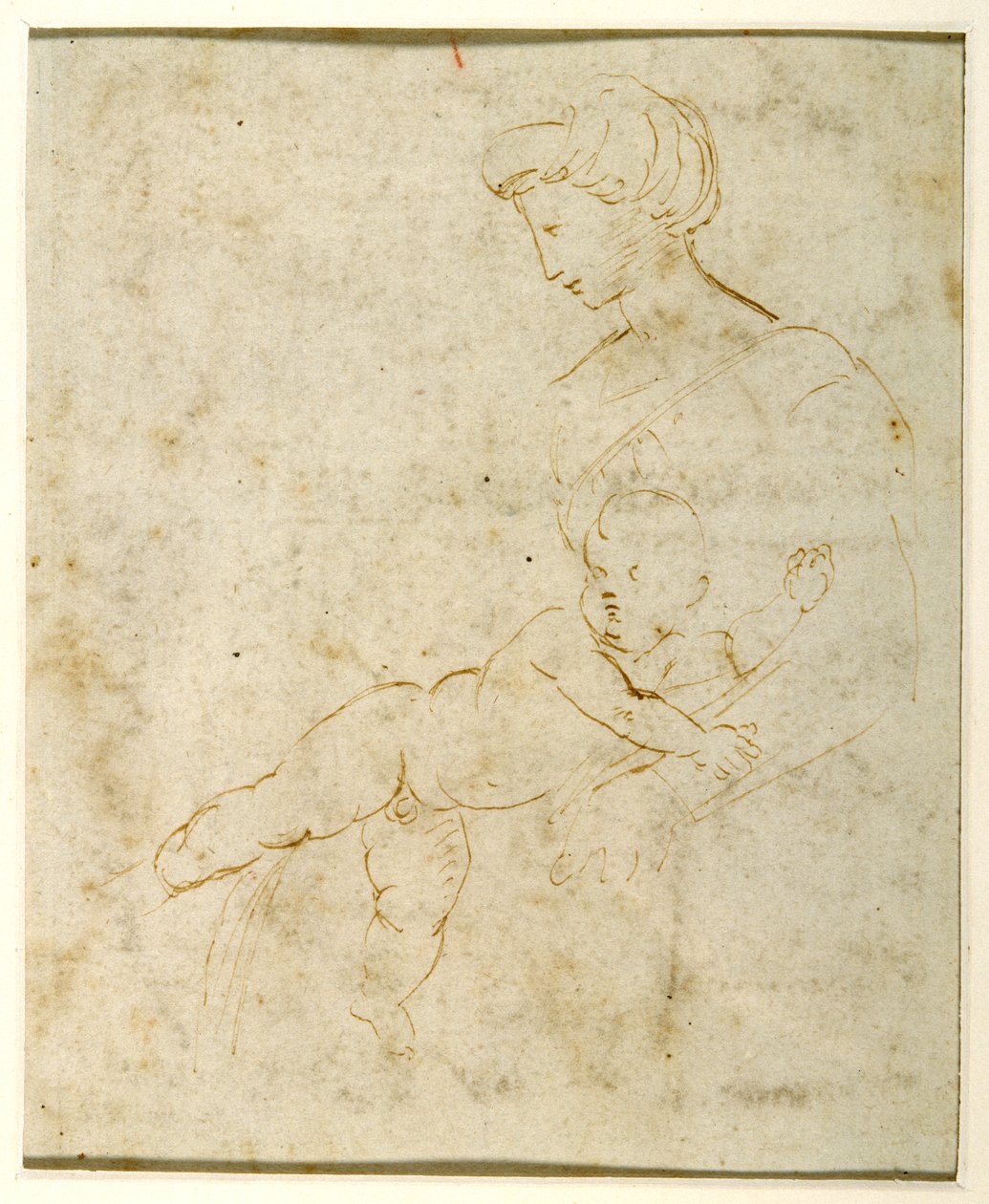 Madonna és gyermeke, Michelangelo után (toll és tinta papíron) alkotó: Raphael