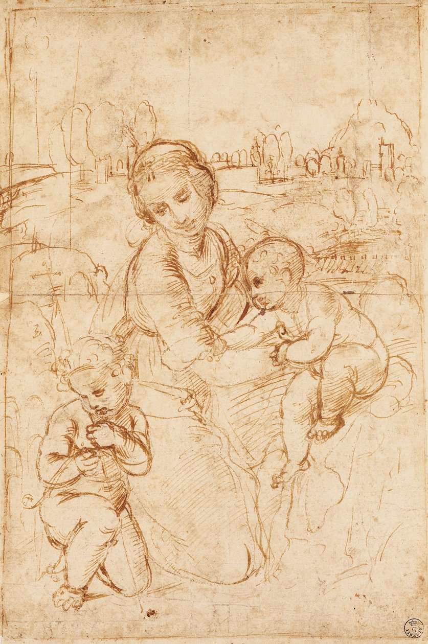 Madonna és a gyermek a csecsemő Keresztelő Szent Jánossal, 1508 körül, Raphael (1483-1520) rajza alkotó: Raphael (1483 1520)
