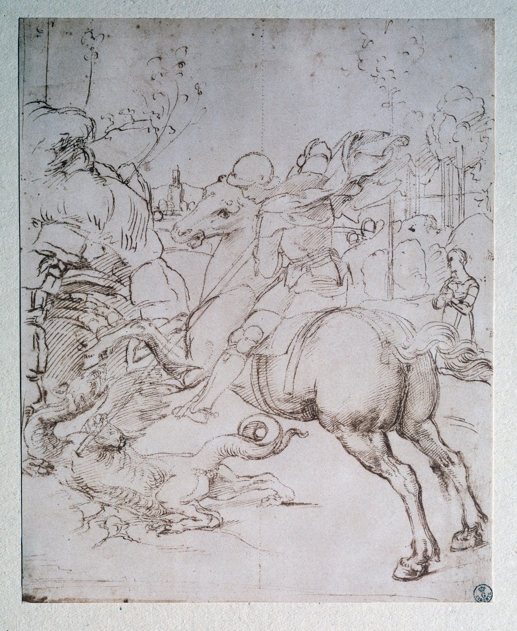 Szent György és a sárkány – Rajz, 1505 körül alkotó: Raphael