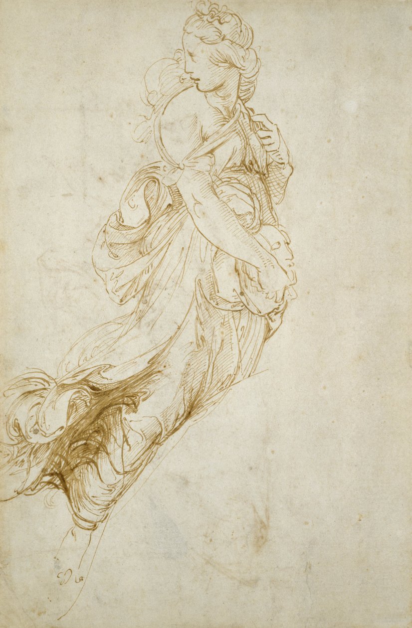 Tanulmány a Melpomene figurájához (toll és barna tinta törtfehér papíron) alkotó: Raphael