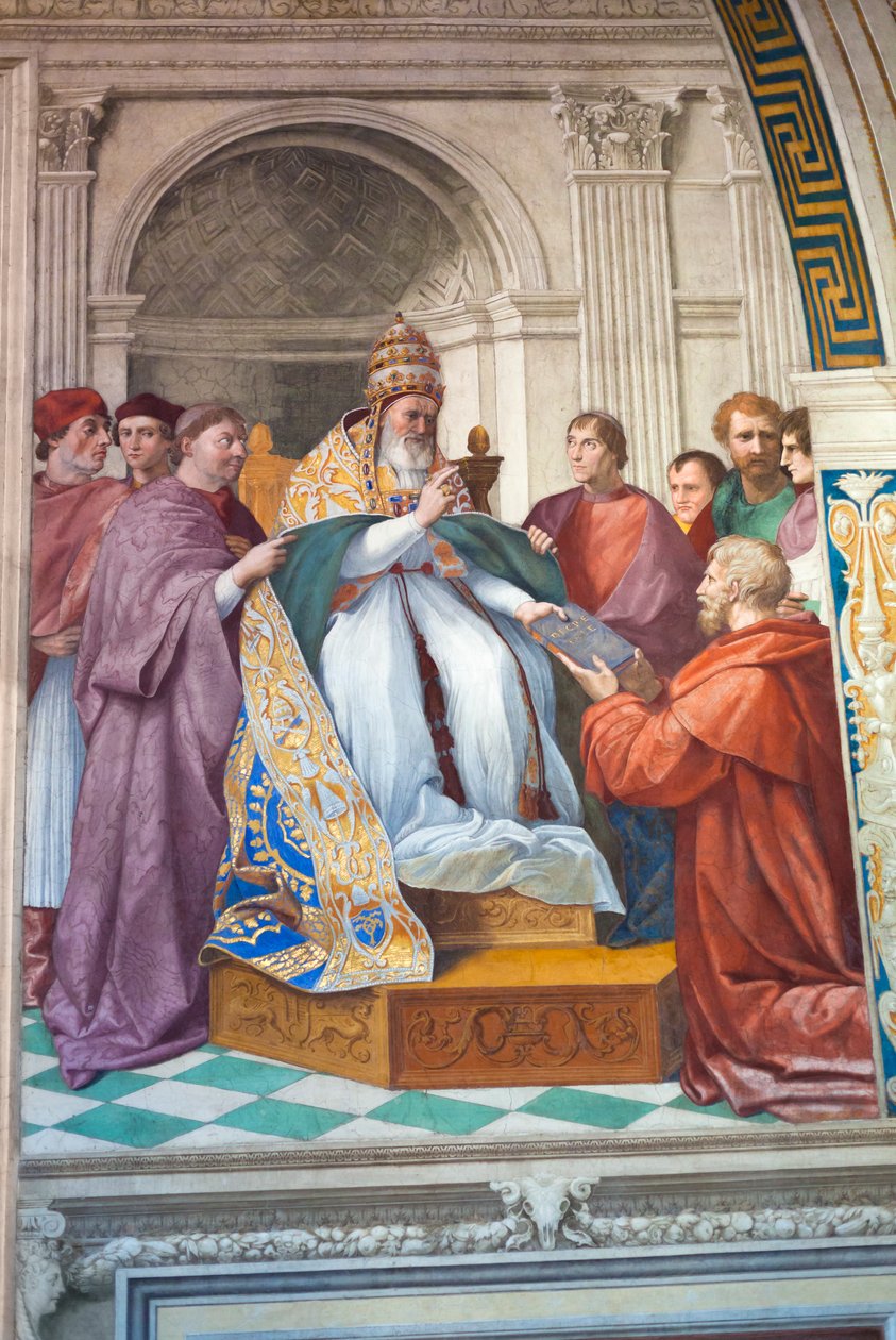A dekrétumok átadása IX. Gergely pápának, 1501-1520 körül (freskó) alkotó: Raphael (1483 1520)