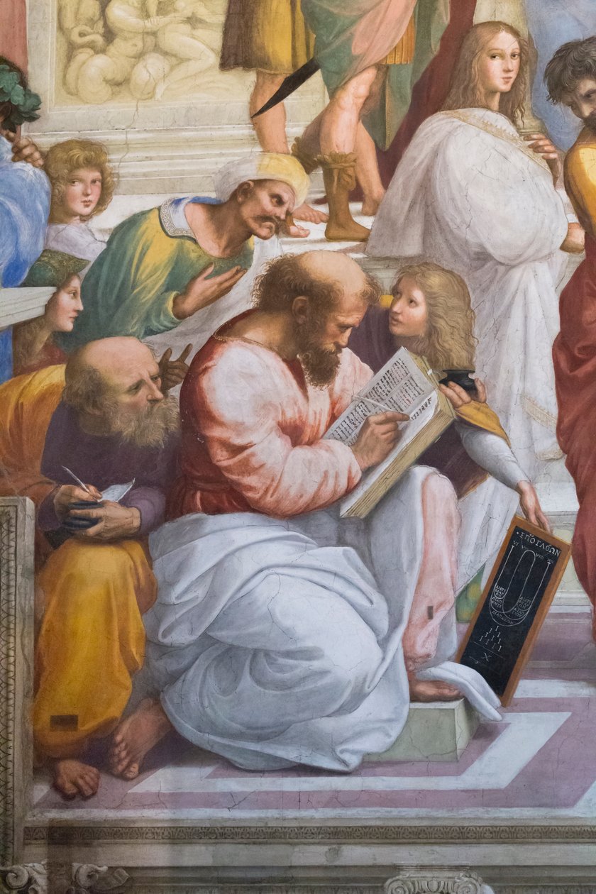 Az athéni iskola, Pythagoras és tanítványai, Stanza della Segnatura részlete alkotó: Raphael (1483 1520)