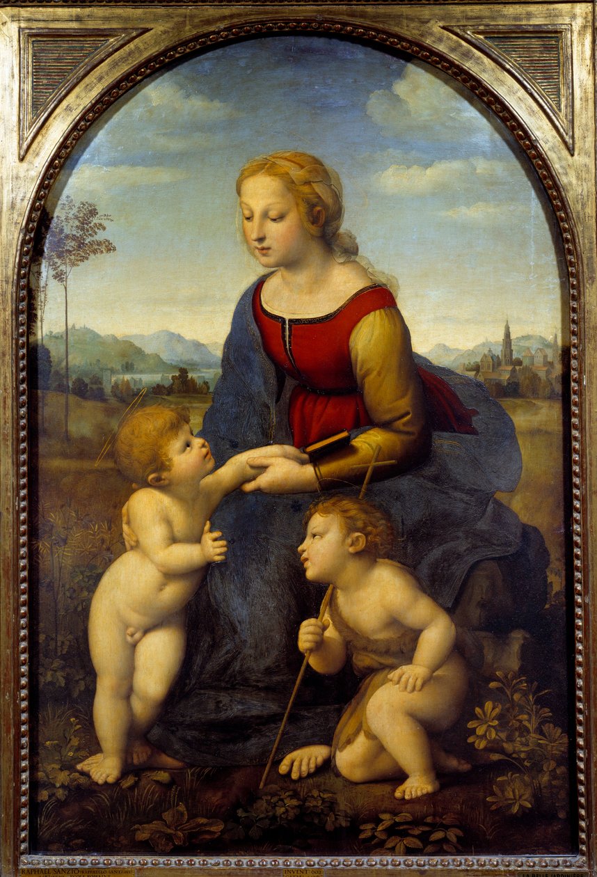 A Szűznek gyermeke van a kis Szent Jánostól, vagy a gyönyörű kertésztől Raffaello Sanzio dit Raphael (1483-1520) festménye 1507 V. 1,22x0,8 m alkotó: Raphael