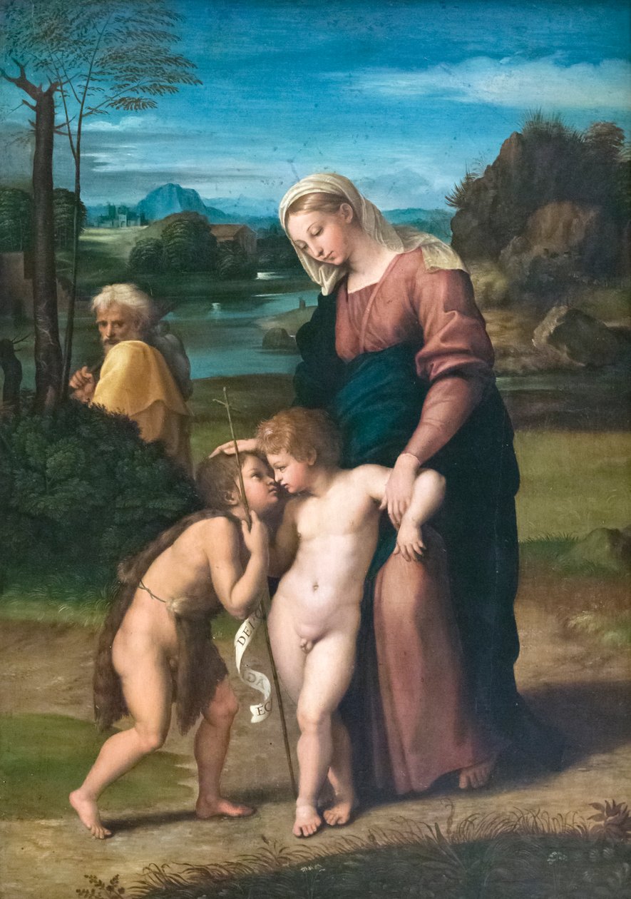 A szent család találkozik a csecsemő Keresztelő Szent Jánossal, akit Madonna del Passeggioként ismernek alkotó: Raphael (1483 1520)