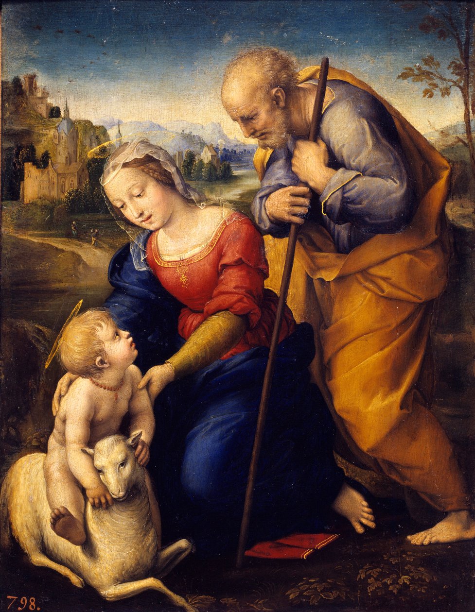 A szent családé a bárány. Raffaello Sanzio dit Raphael (1483-1520) festménye alkotó: Raphael