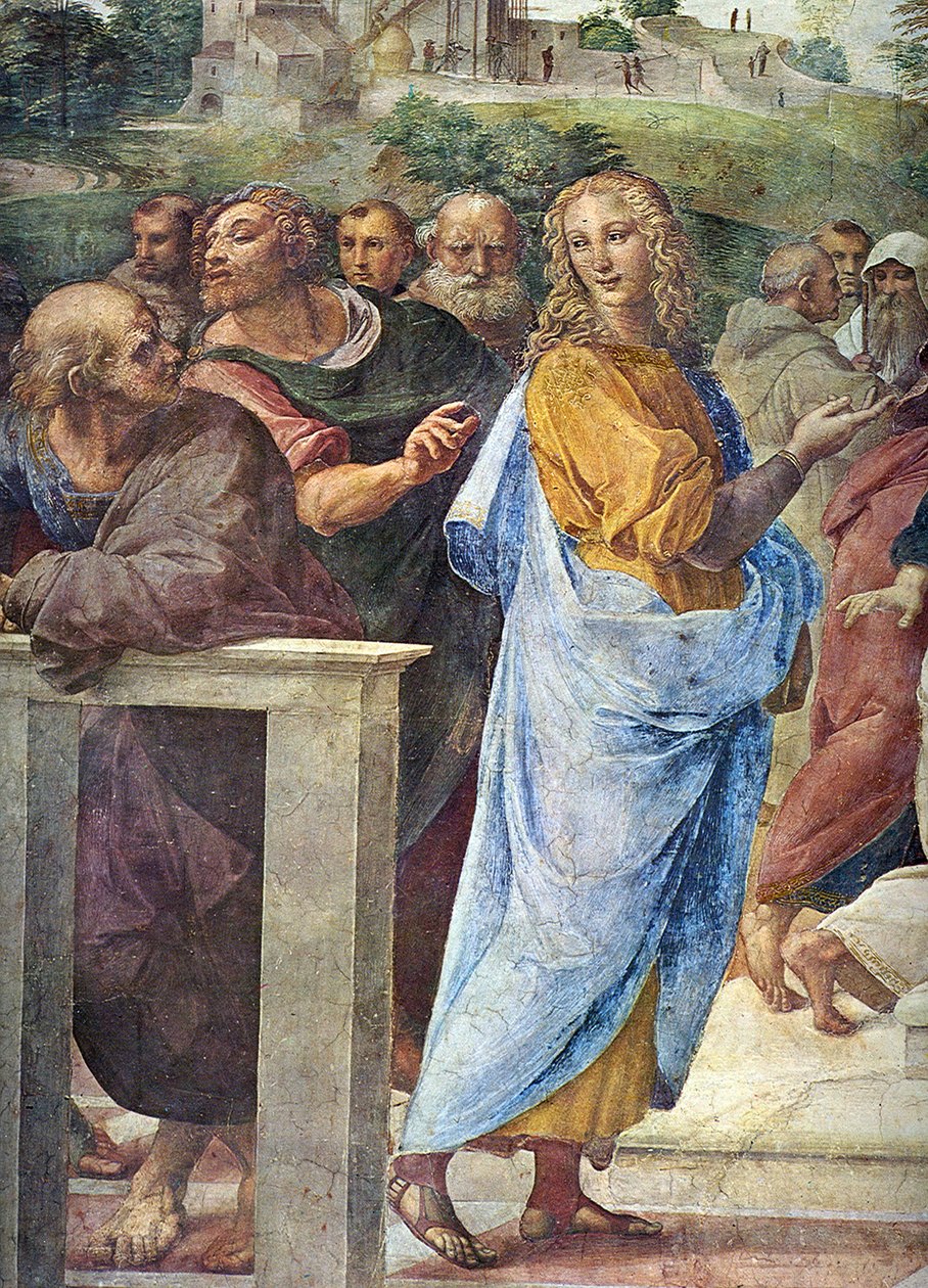 Vita. Részlet: Bramante építész és Francesco Maria Della Rovere jobb oldalon, 1509 alkotó: Raffaello Sanzio Raphael