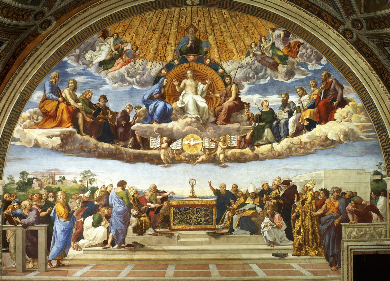 Az úrvacsora vitája A szentség vitája, 1509-1510. alkotó: Raffaello Sanzio Raphael