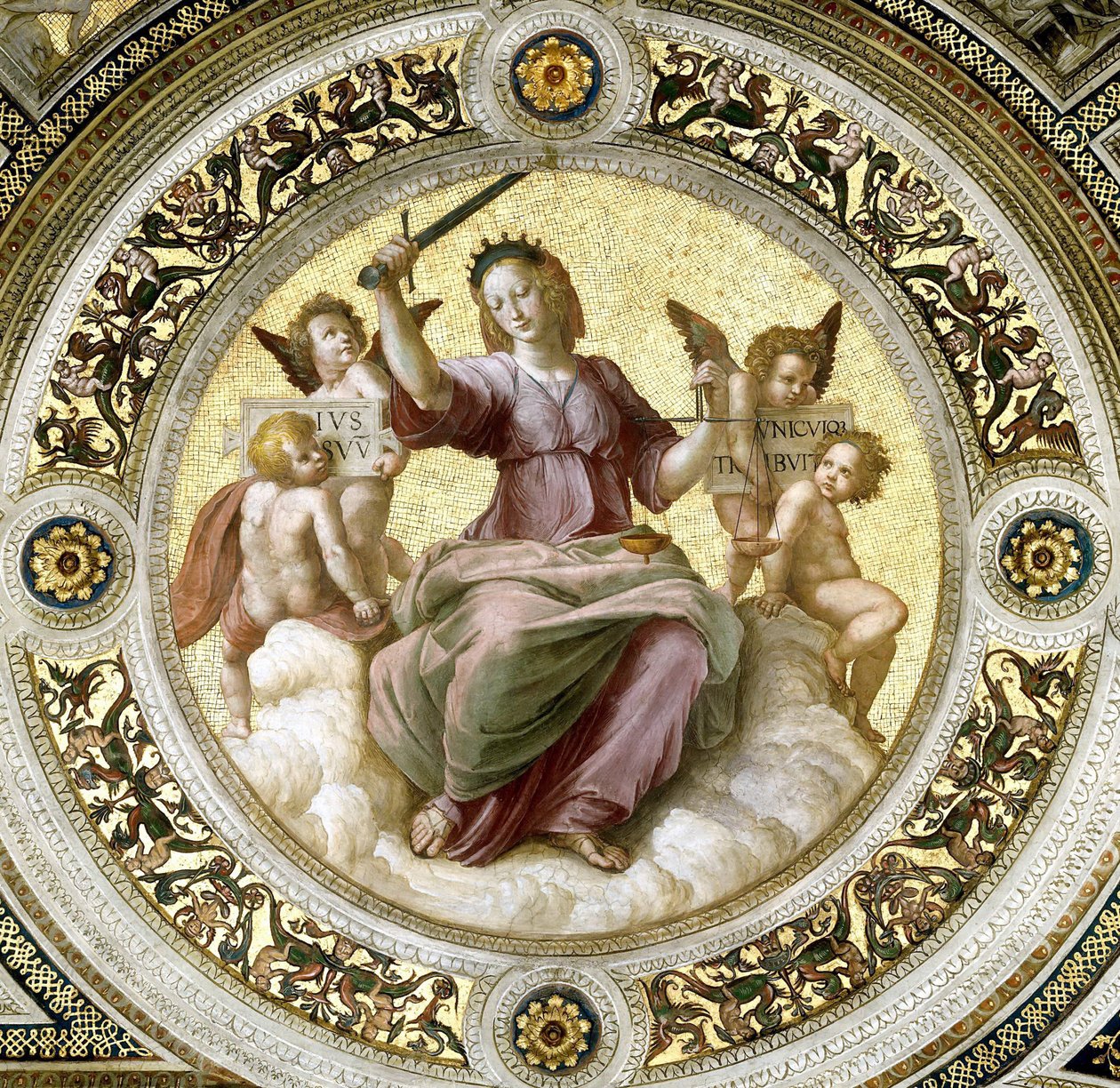 Lady Justice freskó a Stanza della Segnaturában, kb. 1510-1511. alkotó: Raphael