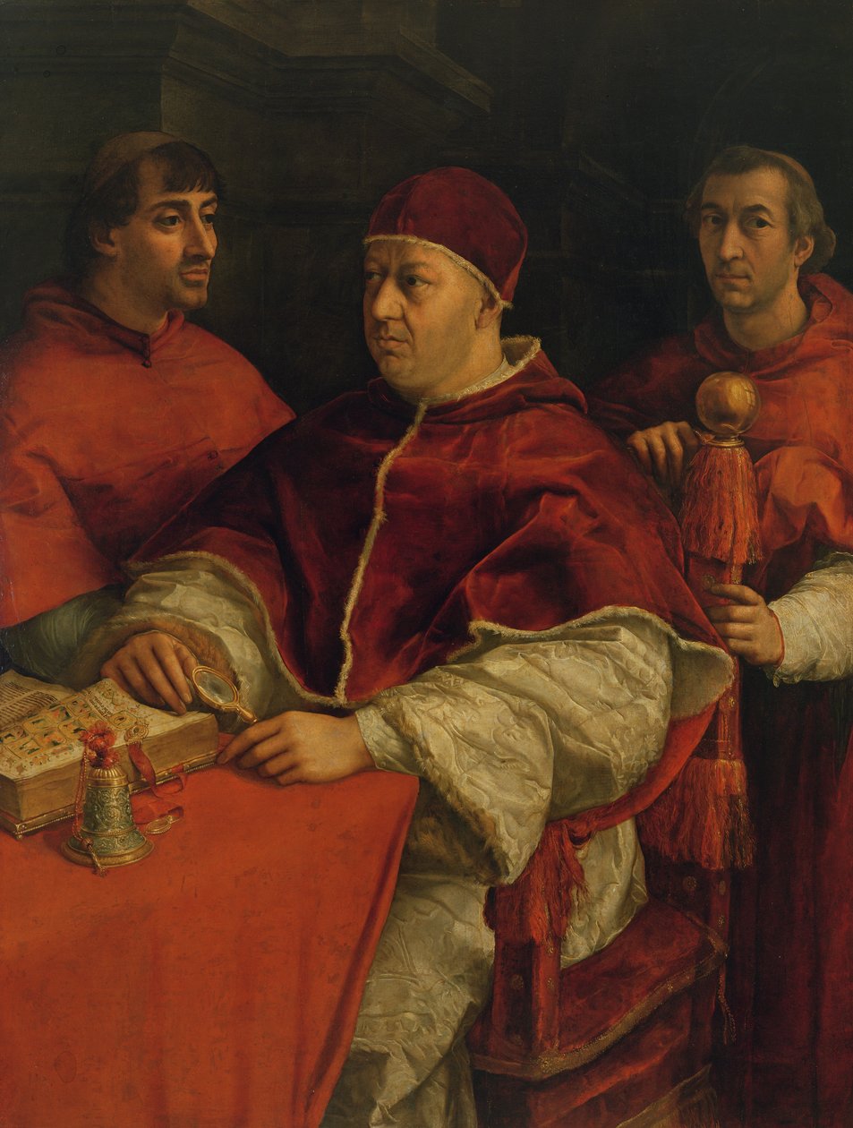 X. Leo Giulio de Medici és Luigi de Rossi bíborosokkal, 1517-18 alkotó: Raffaello Sanzio Raphael