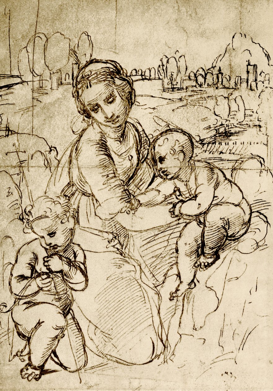 Madonna és gyermeke Szent Jánossal alkotó: Raffaello Sanzio Raphael