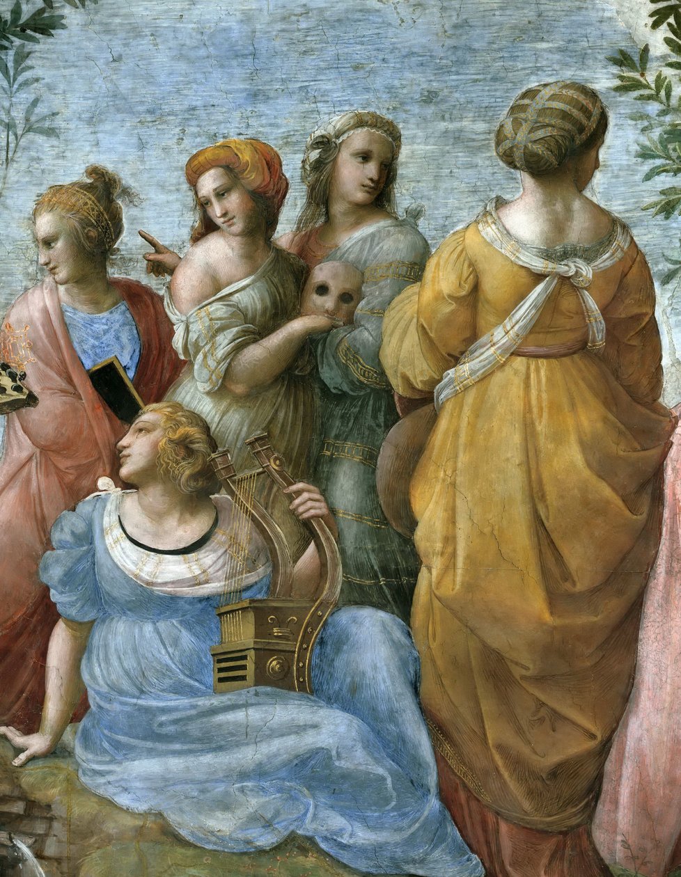 A Parnasszus. Részlet. Freskó a Stanza della Segnaturában, kb. 1510-1511. alkotó: Raphael