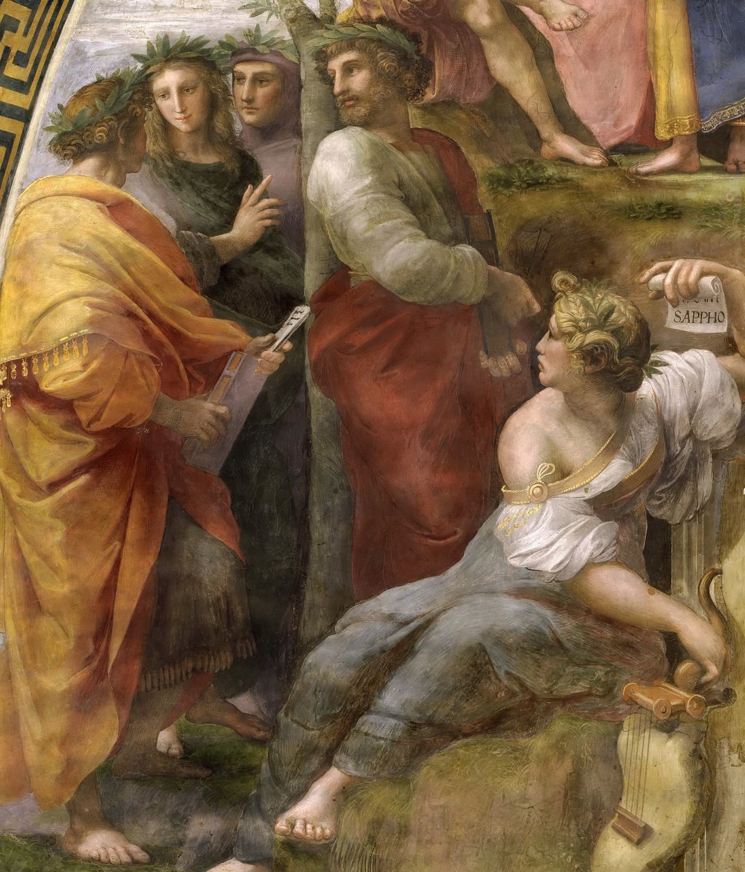 A Parnasszus. Részlet. Freskó a Stanza della Segnaturában, kb. 1510-1511. alkotó: Raphael