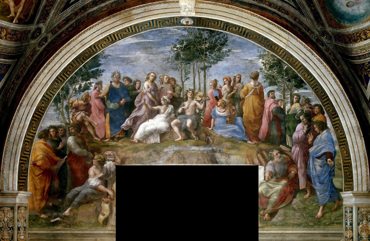 A parnasszus freskó a Stanza della Segnaturában, kb. 1510-1511. alkotó: Raphael