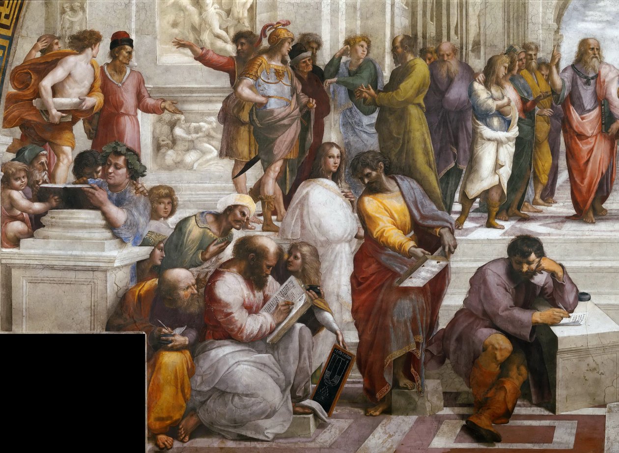 Az athéni iskola. Részlet. Freskó a Stanza della Segnaturában, kb. 1510-1511. alkotó: Raphael
