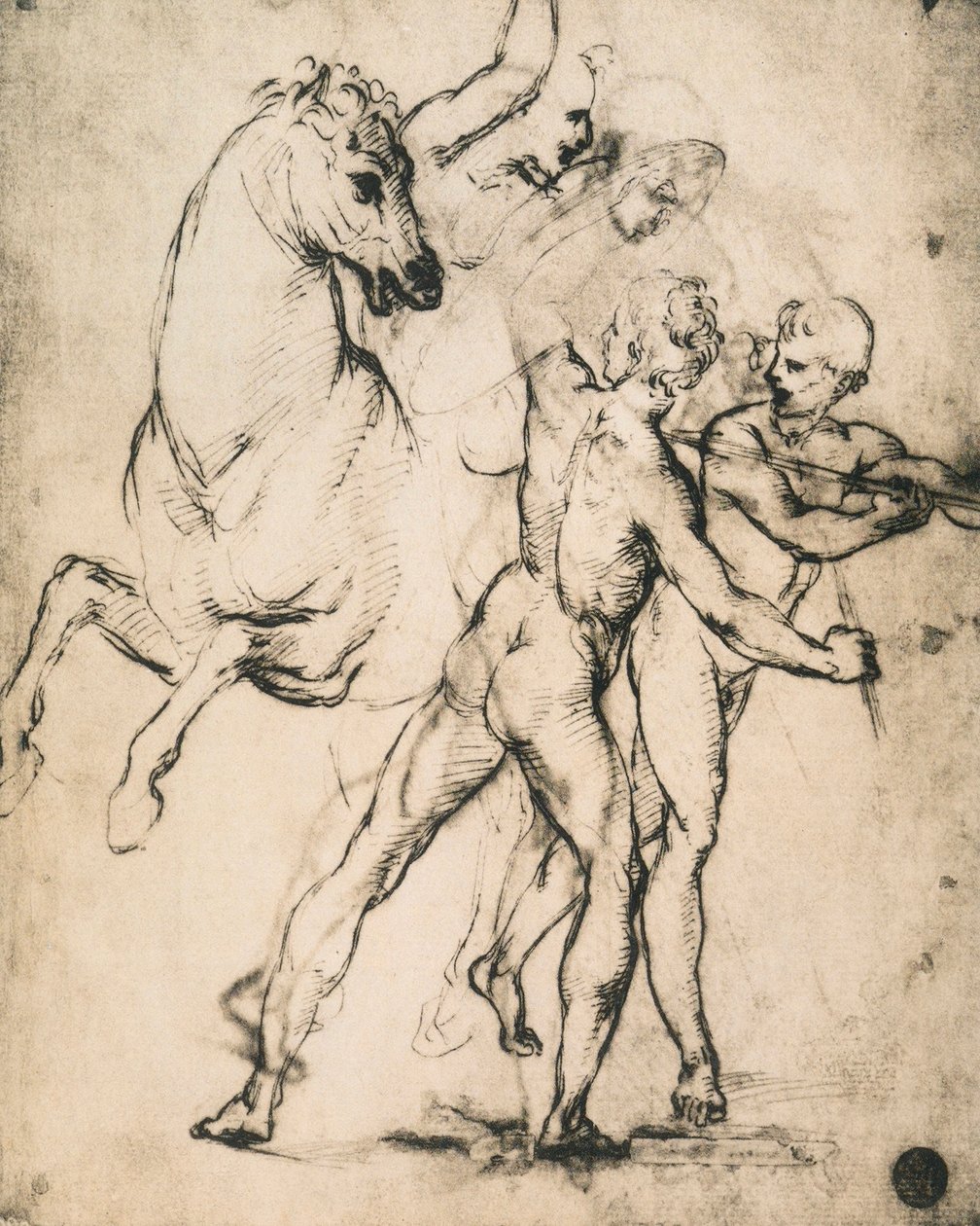 Férfi aktok lóval; Raphael rajza. Gallerie dellAccademia, Velence alkotó: Raffaello Sanzio Raphael
