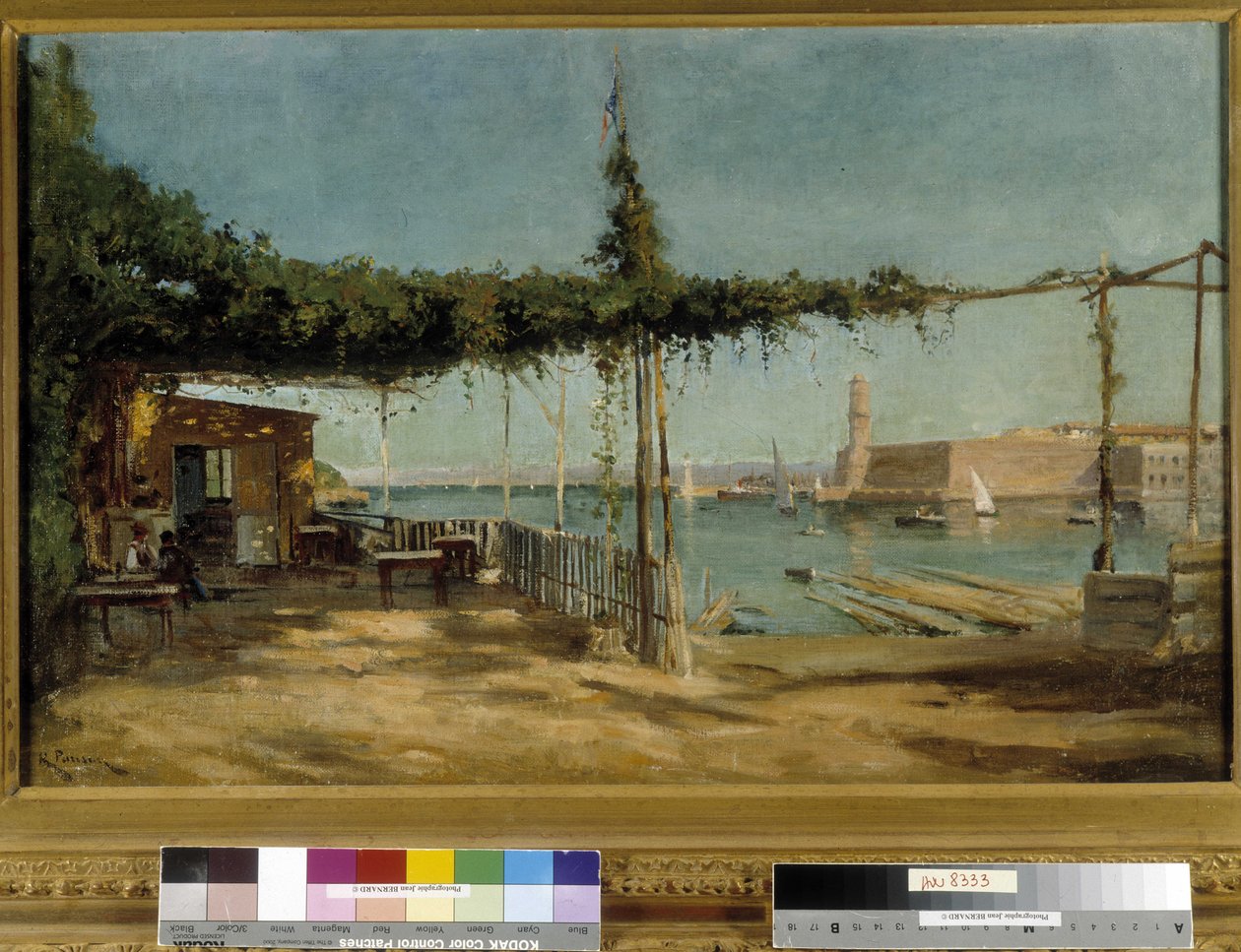 A kikötő bejárata a marseille-i Cove du Pharo felől nézve (olaj, vászon) alkotó: Raphael Luc Ponson