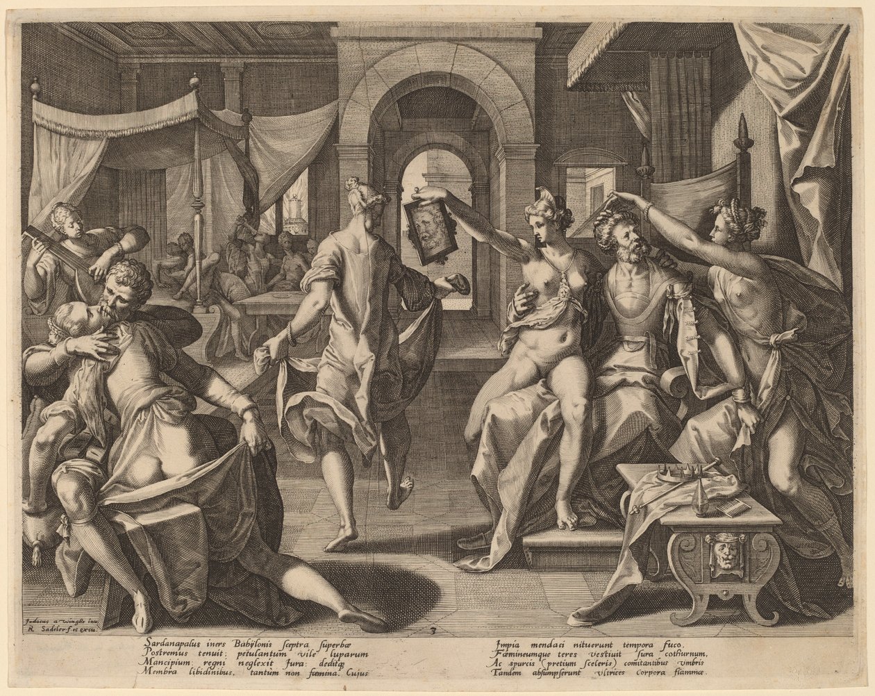 Sardanapalus az ágyasok között alkotó: Raphael Sadeler I after Joos van Winghe